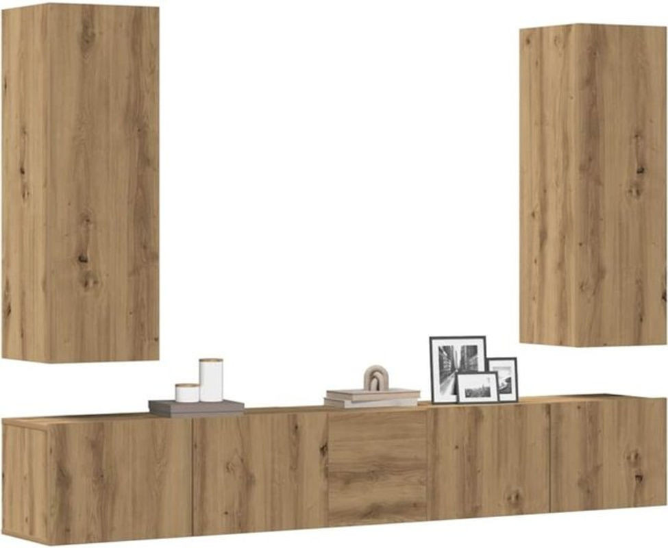 Vidaxl 5-tlg. TV-Schrank-Set zur Wandmontage in Artisan-Eiche Natur Braun aus Holzwerkstoff - Bild 1