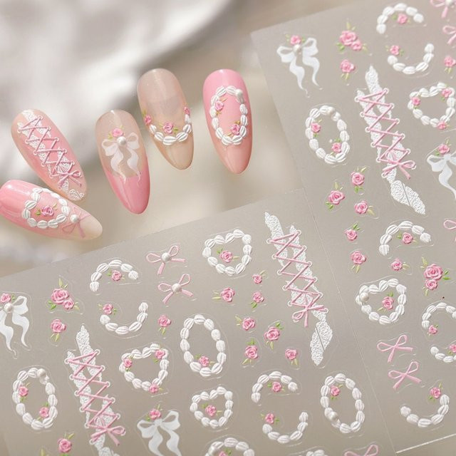 NAILFYOU Nagelaufkleber, Rosa Weiße Blumen, Damen - Bild 1