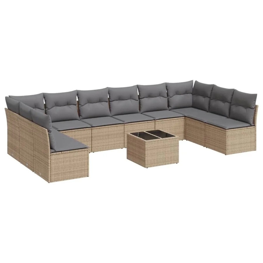 vidaXL 11-teilige Garten-Sofagarnitur aus Polyrattan in Beige-Grau mit Sitzkissen und Stauraum - Bild 2