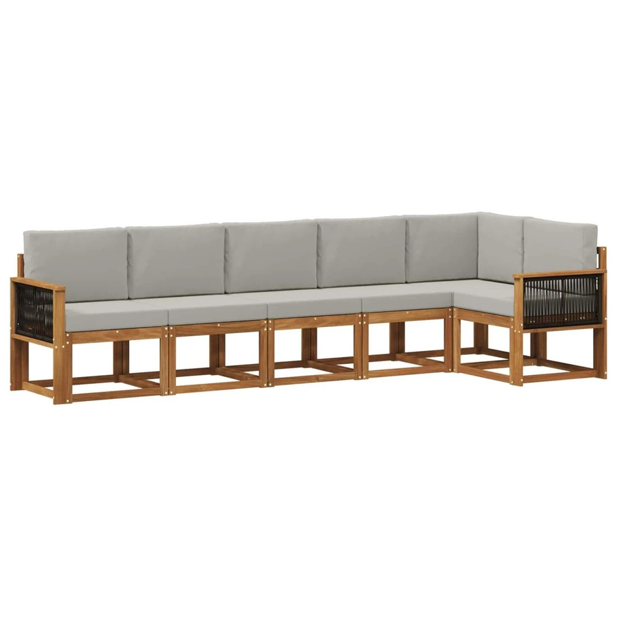vidaXL Outdoor-Sofagarnitur aus Akazienholz und Polyester, 6-teiliges Set, Natur und Hellgrau - Bild 2
