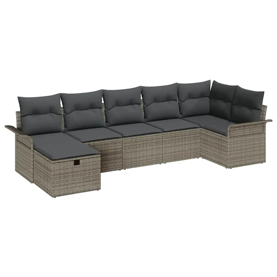vidaXL Garten-Sofa-Set aus Polyrattan in Grau, 7-teiliges U-Shape Lounge-Set mit Kissen und integriertem Stauraum - Bild 2