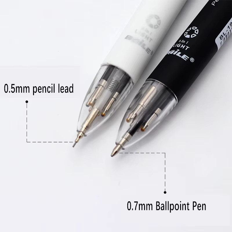 JOMPENS 3-teiliges Schreibset mit 6-in-1 Kugelschreibern in 5 Farben (0,7 mm) und automatischem Bleistift (0,5 mm), Mehrfarbig/Pink - Bild 5
