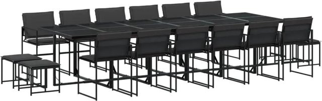 vidaXL 17-tlg Garten-Essgruppe mit Kissen in Schwarz aus Textilene und gehärtetem Glas - Bild 1