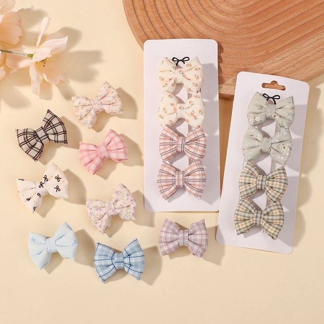 BABY BOWS Haarspangen mit Schleife und Karomuster, 4-teiliges Set, Kinder - Bild 1