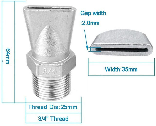 Qianchangfu Hitzebeständige Flachstrahl-Sprühdüse aus Edelstahl in Silber mit 3/4 Zoll Anschluss und 2,0 mm Spaltbreite - Bild 1