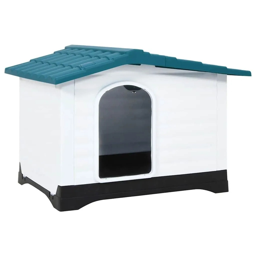 vidaXL Hundehütte aus Kunststoff in Blau und Weiß, wetterfest mit erhöhtem Boden, B/T/H: 90,5 x 68 x 66 cm - Bild 2