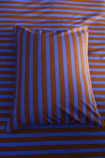 Jotex Kopfkissenbezug KAYO aus Baumwolle, gestreift, braun und blau, reversibel - Bild 1