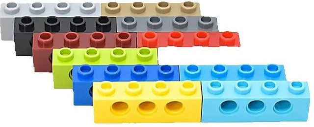JIAJIALE Bausteine 3701 1x4 3 Löcher, 10-teiliges Set, Grau, Bunt / Mehrfarbig - Bild 1