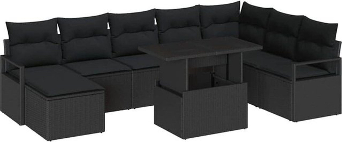 vidaXL Garten-Sofa-Set aus Poly-Rattan mit Speicherfunktion, 9-teilig, Schwarz - Bild 1