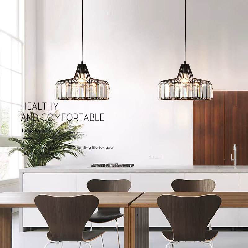LZPZ RUI Nordic LED Kristall Anhänger Lampe in Schwarz aus Eisen und Glas für Küche und Esszimmer, runde moderne Kronleuchter mit transparentem Glas - Bild 3