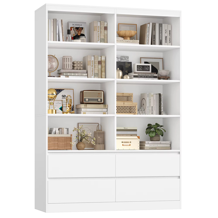 Getone Bücherregal Hochschrank in Weiß mit 4 Schubladen und 8 Fächern, B/H/T: 120 x 180 x 30 cm - Bild 2