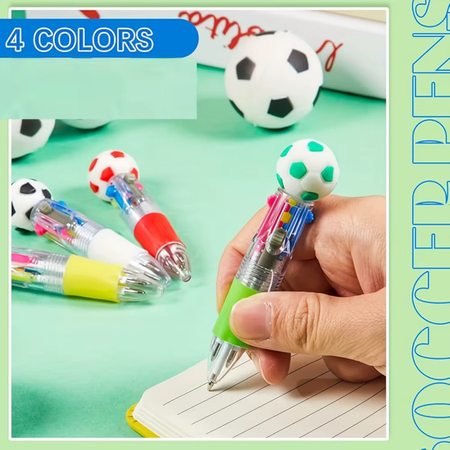 TWBEB 5er Set Fußball 4-in-1 Mehrfarbstifte aus Kunststoff in Multicolor für Schule und Büro - Bild 3