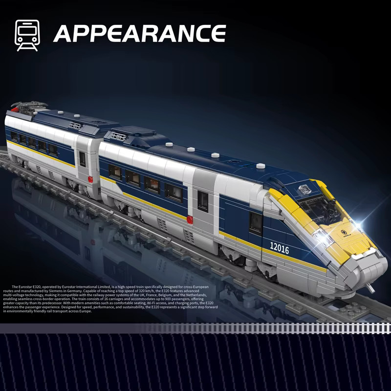Mould King 12016 RC Europe Star E320 Technische Eisenbahn Baustein-Set Dampflokomotive in Blau - Bild 2