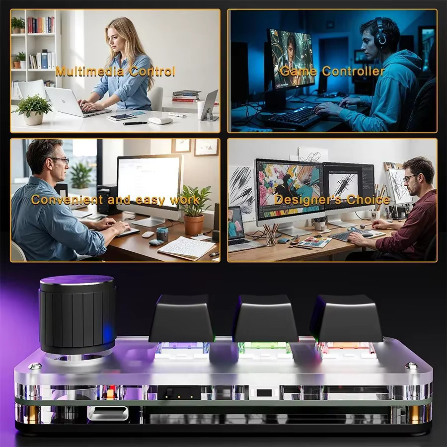 GGBEE Mechanische Makro-Tastatur mit 3 Tasten und 1 Knopf, 2,4 G und Bluetooth, Hot-Plug Shortcut-Tastatur für E-Sport, Weiß - Bild 6