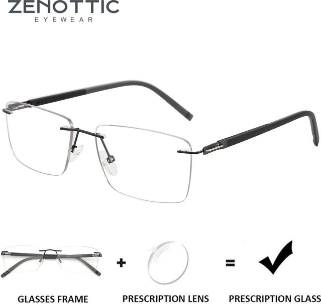 ZENOTTIC Korrektionsbrille, randlos, rechteckig, Metall, Herren, Blaulichtfilter - Bild 1