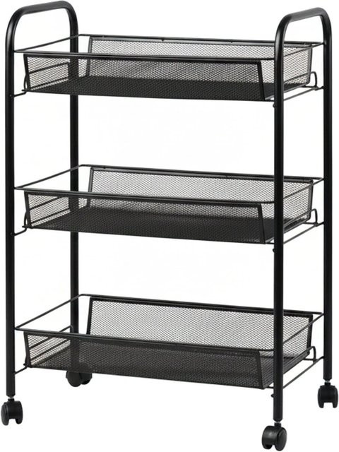 Relaxdays Rollwagen aus Stahl und Kunststoff in Schwarz mit 3 Ebenen und Gitter-Design, B/T/H: 62,5 x 43,5 x 26 cm - Bild 1