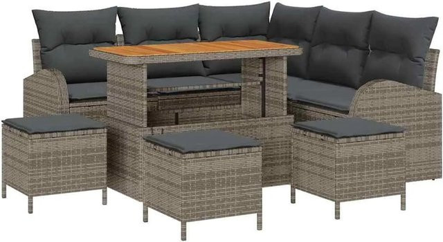 vidaXL Garten-Sofa-Set 9-tlg in Grau mit Kissen und integriertem Stauraum für Terrasse und Garten - Bild 1