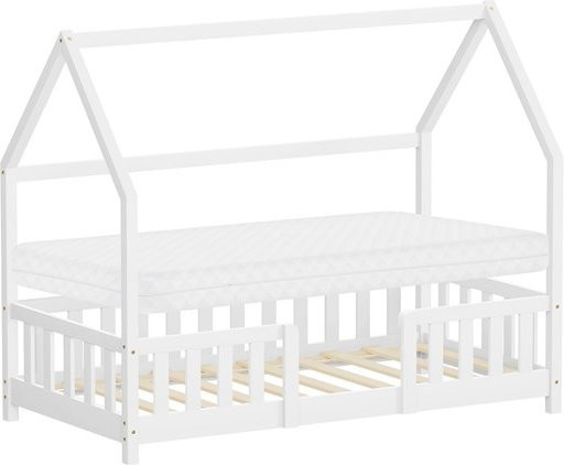 ML-Design Kinderhaus-Bett aus Kiefernholz mit Matratze, Weiß, B/T/H: 80 x 160 x 135 cm - Bild 1