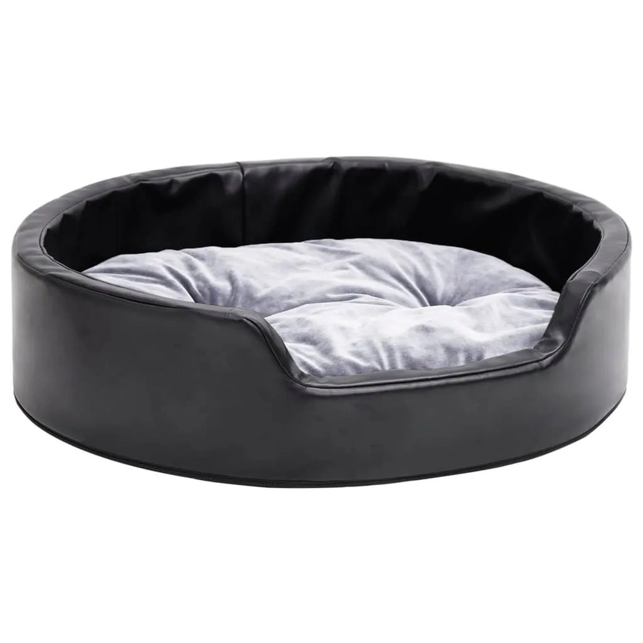 vidaXL Hundebett Sofa in Schwarz-Grau aus Kunstleder und Plüsch, B/T/H: 69 x 59 x 19 cm - Bild 2