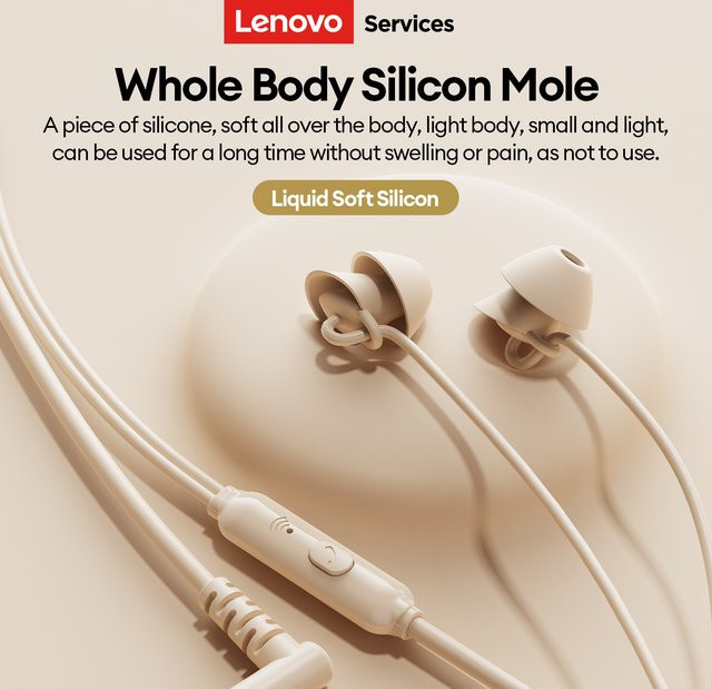 Lenovo Y107 In-Ear Kopfhörer mit Mikrofon in Beige, kabelgebunden mit 3,5 mm Klinke und USB-C für Mobiltelefone und Computer - Bild 1