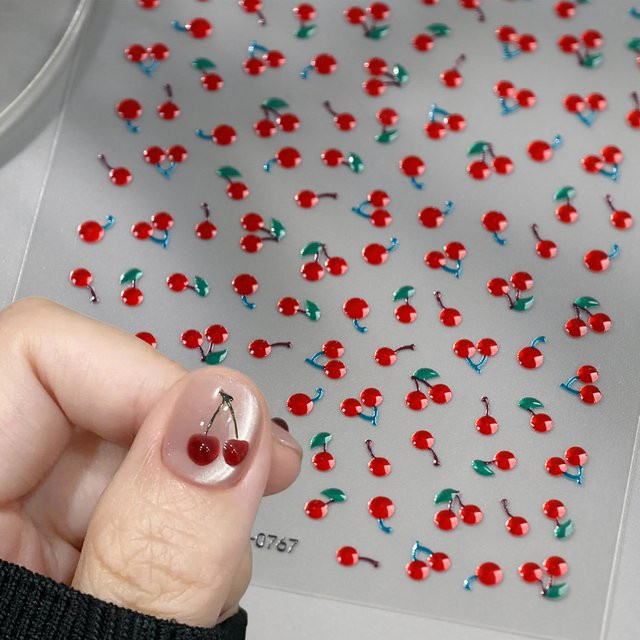 Nagelsticker, Rote Kirsch-Frucht, Glänzend, Unisex - Bild 1