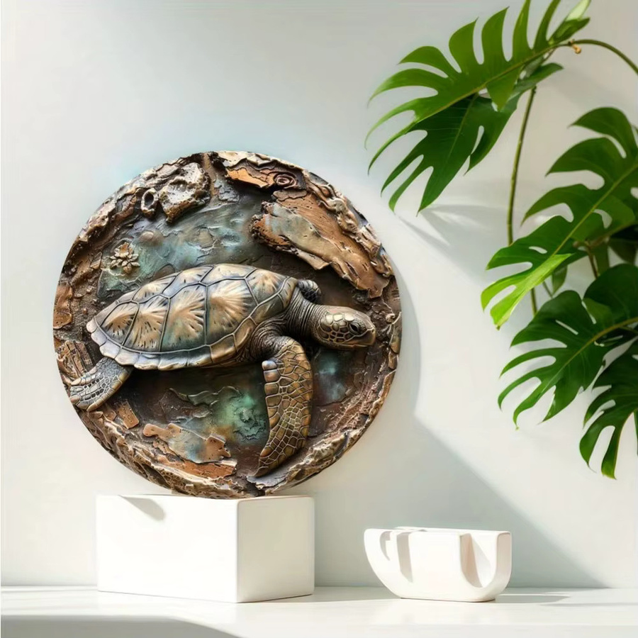 Potdemiel Wandkunst-Dekoration aus Metall mit Meeresschildkröte im Art-Deco-Stil, rundes Hängeschild in Multicolour, Durchmesser: 20 cm - Bild 4