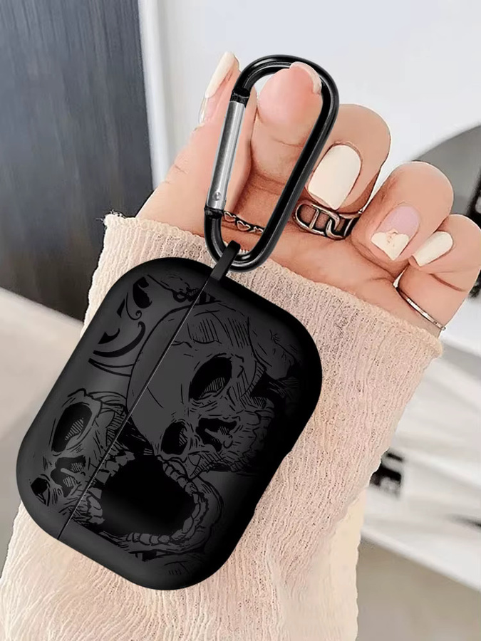 Schutzhülle für Apple AirPods Pro 1, 2 und 3 mit Totenkopf-Kunst in Schwarz - Bild 7