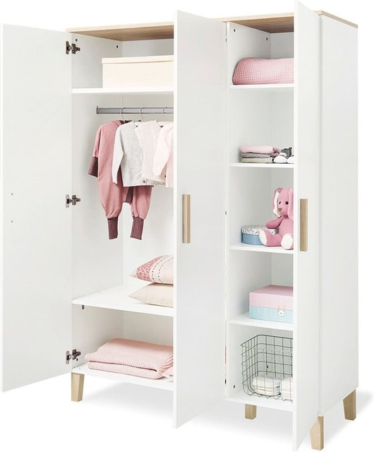 Pinolino Kleiderschrank Lumi für das Kinderzimmer in Weiß und Eiche mit Soft-Close-Türen, H x B x T: 189 x 135 x 56 cm - Bild 1