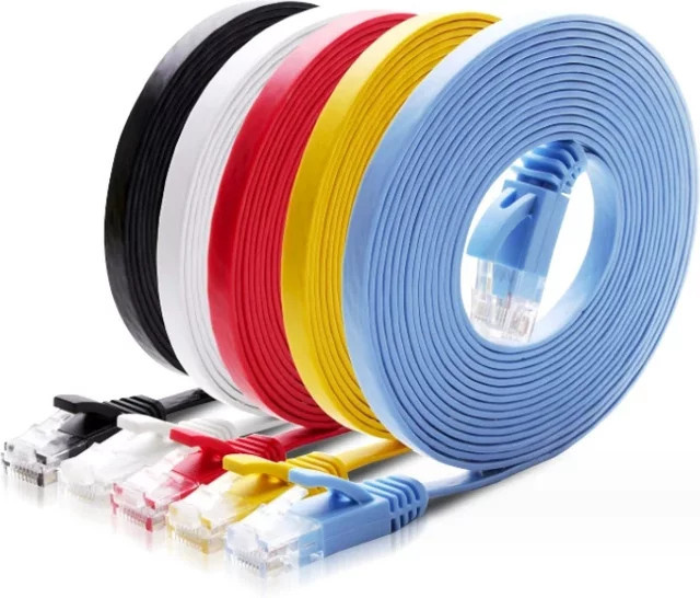 BSN CAT6 flaches UTP-Ethernet-Netzwerkkabel RJ45-Patch-LAN-Kabel in Schwarz, Weiß oder Multicolour - Bild 1