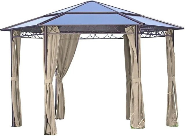 DELUKE Pavillon SION 6-Eckig Beige Gartenpavillon aus Aluminium und Stahl mit Polycarbonat-Seitenteilen - Bild 1