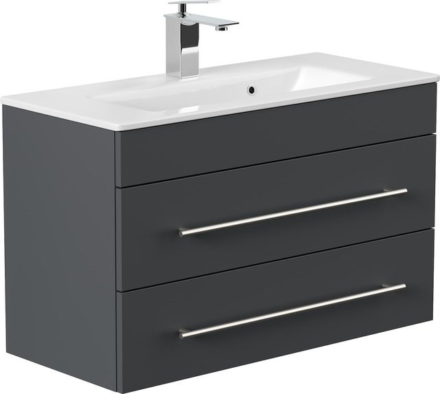 Posseik Badmöbel Portus 800 SlimLine in Grafit mit Keramikwaschbecken, Wandhängend, B/T/H: 80,4 x 36,0 x 49,6 cm - Bild 1