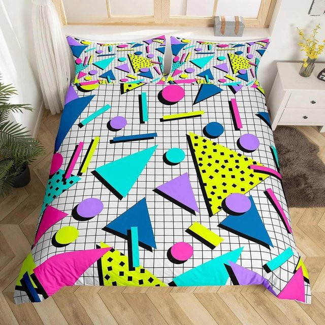 Bettwäsche-Set im Retro Memphis Stil mit geometrischen Formen von Binchi Fitness, Mehrfarbig, Material Mikrofaser Polyester, B/T: 70 x 133 cm - Bild 1