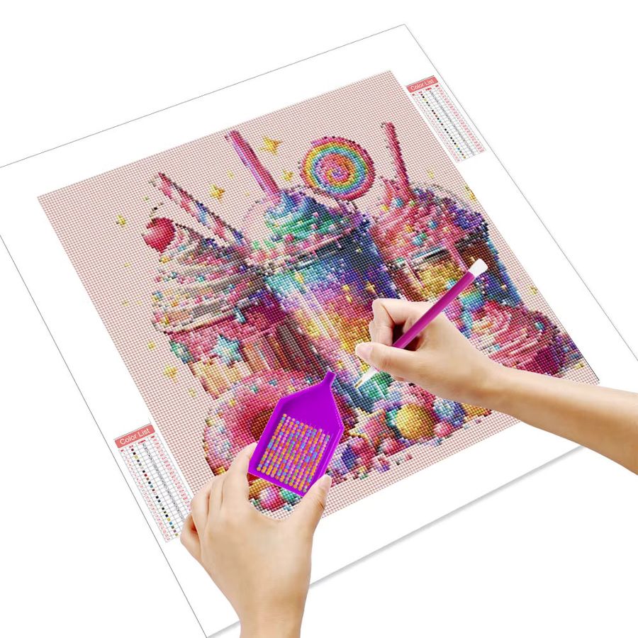 HUACAN 5D Diamant-Malset Süßes Dessert in Pastellfarben, 3D-Mosaik Strass-Kunst Set, B/H: 20 x 20 cm - Bild 2