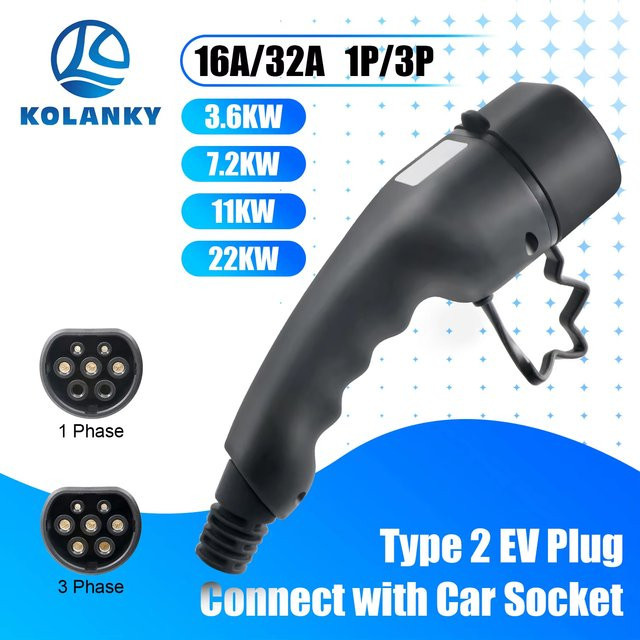 Kolanky Typ 2 EV-Stecker mit 1P/3P Typ 2 Buchse in Schwarz als Ersatz Ladepistolen-Anschluss für EU-Elektrofahrzeuge - Bild 1