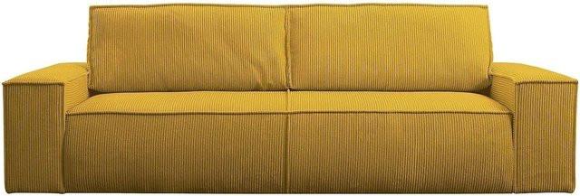 Vente-unique Schlafsofa Amelia in Gelb mit Cord-Bezug und Armlehnen, Breite: 257 cm - Bild 1