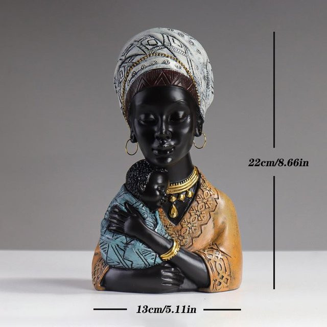 Afrikanische Frauenfiguren aus Kunstharz im ethnischen Stil als abstrakte Mutter-und-Kind-Statue für deine Innendekoration, Mehrfarbig - Bild 1