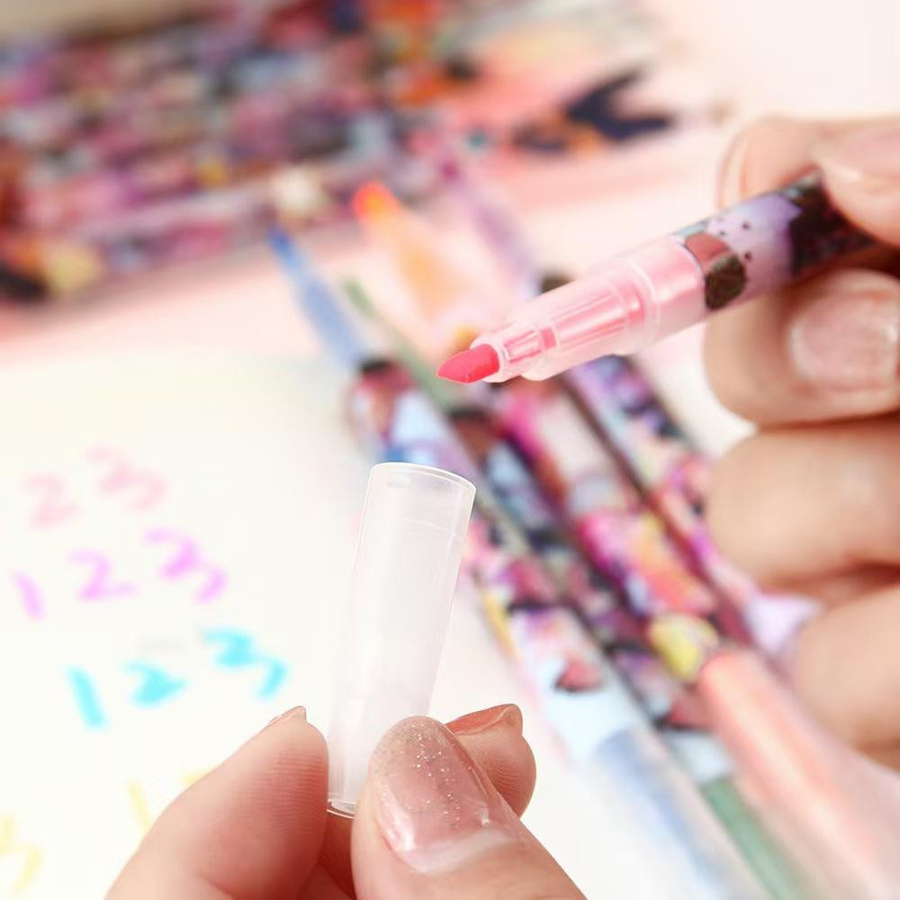 Yiran toy 1 Kpop Dämonenjäger Huntrix Doppelspitzen-Textmarker-Set mit 6 Farben in Mehrfarbig, schnelltrocknend und mit feiner Spitze für Anime-Schreibwaren - Bild 2