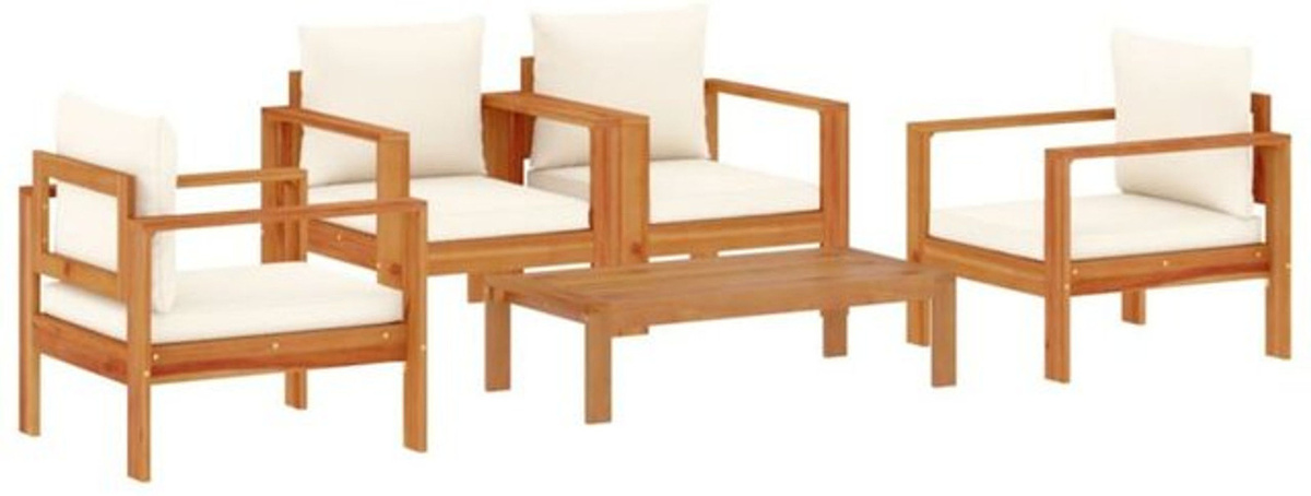 5-tlg. Garten-Sofagarnitur aus Massivholz Akazie mit Kissen in Creme-Weiß von vidaxl - Bild 1