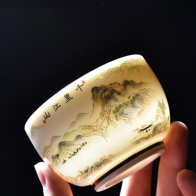 Jade Meister Jianzhan Teetasse Tausend Meilen Jiangshan in Weiß und Gold, 160ml - Bild 1