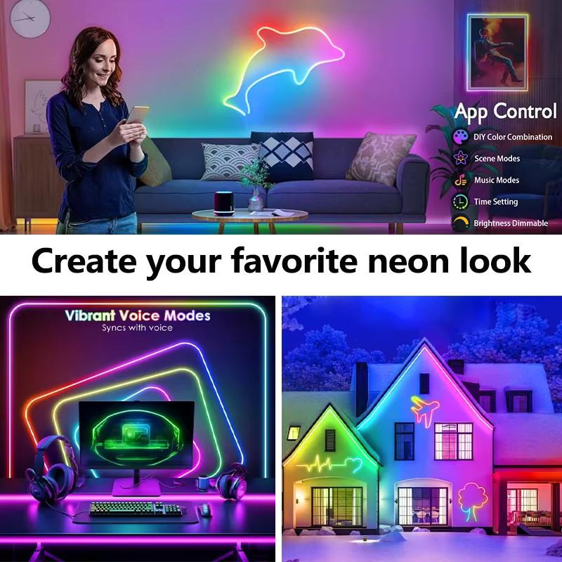 KcoiiFun RGB-IC Neon-LED-Streifenlicht aus Silikon mit Musiksynchronisierung und Dreamcolor Chasing-Effekt, Multicolour, DC24V - Bild 6