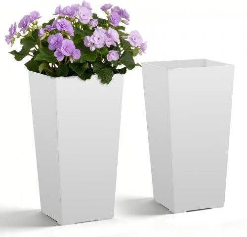 VEVOR 2er-Set moderne Pflanzkübel aus PP-Kunststoff in Weiß, quadratische Blumentöpfe mit Innentopf, B/T/H: 30 x 30 x 55 cm - Bild 1