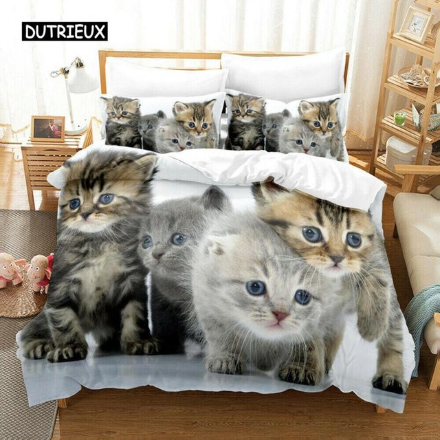 Bettwäsche-Set mit Katzenmotiv von Binchi Outdoor Product, mehrfarbiges Kätzchenmuster aus Mikrofaser, B/H: 260 x 220 cm - Bild 1