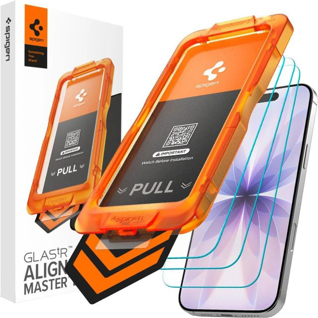 Spigen GlastR Align Master Slim Schutzfolie aus gehärtetem Glas für Apple iPhone 17, transparent, 3er-Set, AGL10484 - Bild 1