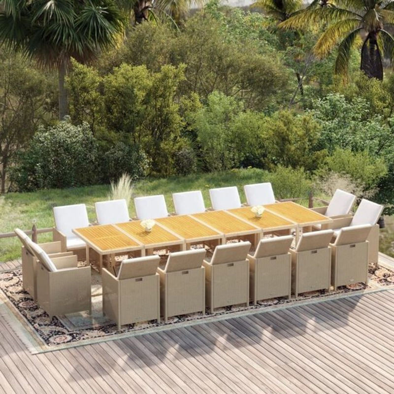 17-teilige moderne Garten-Essgruppe aus Poly-Rattan mit Kissen in Beige von vidaxl - Bild 1