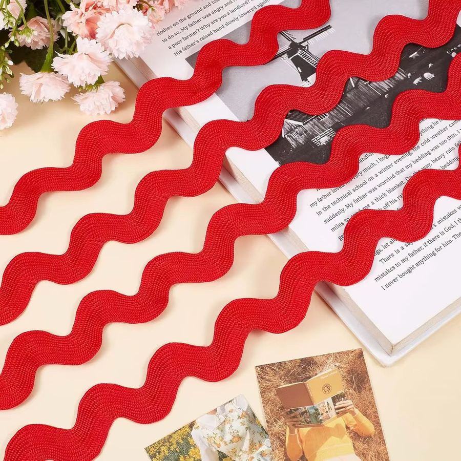 Rote Weihnachts-Spitzenborte als Zick-Zack-Besatz für DIY-Handwerk und Kleidung, 10 Yards Länge, Breite: 20 mm bis 34 mm - Bild 4