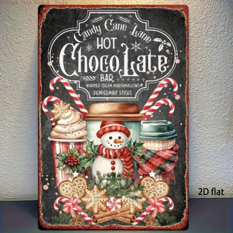 6er Set Potdemiel Vintage Weihnachten Metallblechschilder mit festlichen Zitaten, Rustikale Wandkunst Plaketten in Mehrfarbig, Rechteckig - Bild 3