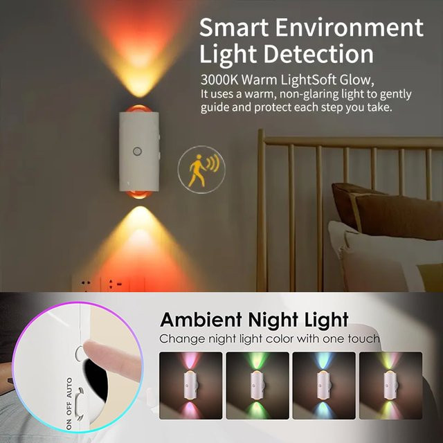 TLEDMP 2-Kopf Magnet-LED-Wandleuchte in Weiß mit Bewegungsmelder, dimmbar und USB wiederaufladbar als modernes Ambiente-Nachtlicht für Flur und Schlafzimmer - Bild 1