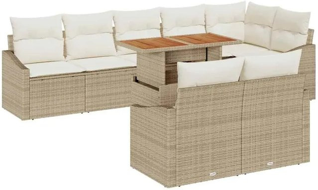 vidaXL Garten-Sofa-Set aus Poly Rattan in Beige mit 9 Teilen und Stauraumfunktion - Bild 1