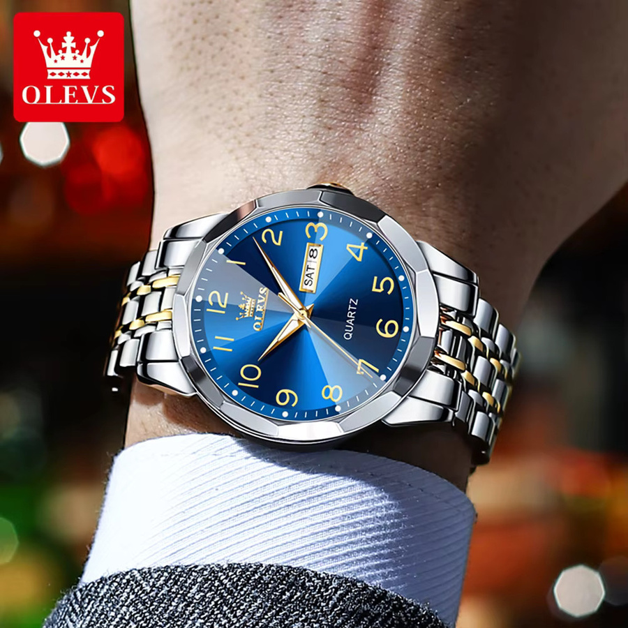 OLEVS Armbanduhr Quarz, Edelstahl, Blau, Dual-Kalenderanzeige, Herren - Bild 2