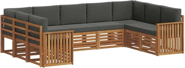 vidaXL Sofagarnitur 9-teilig aus Massivholz Akazie in Natur und Anthrazit mit L-Form und Polsterkissen - Bild 1